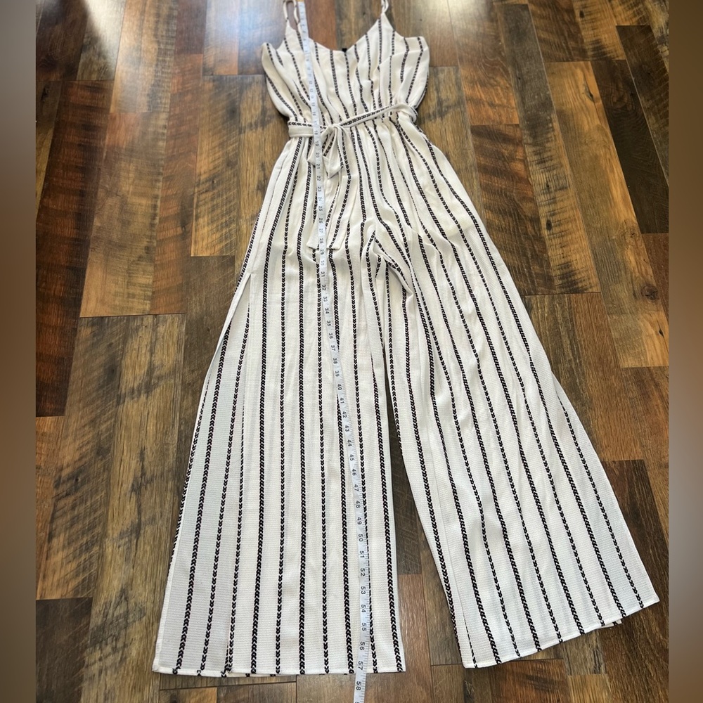 One Clothing Heart La Ivory Black Striped Jumpsuit - Picture 3 of 11